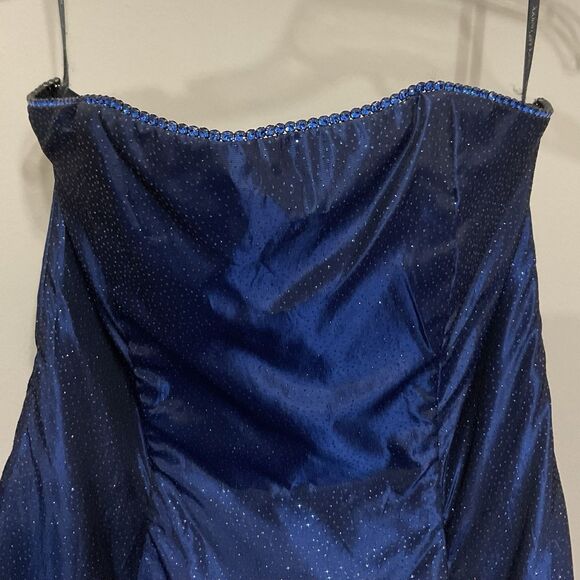 Scott McClintock Blue Glitter Strapless Formal Dress Gown Fit & Flare Maxi Sz 6 - Picture 3 of 10